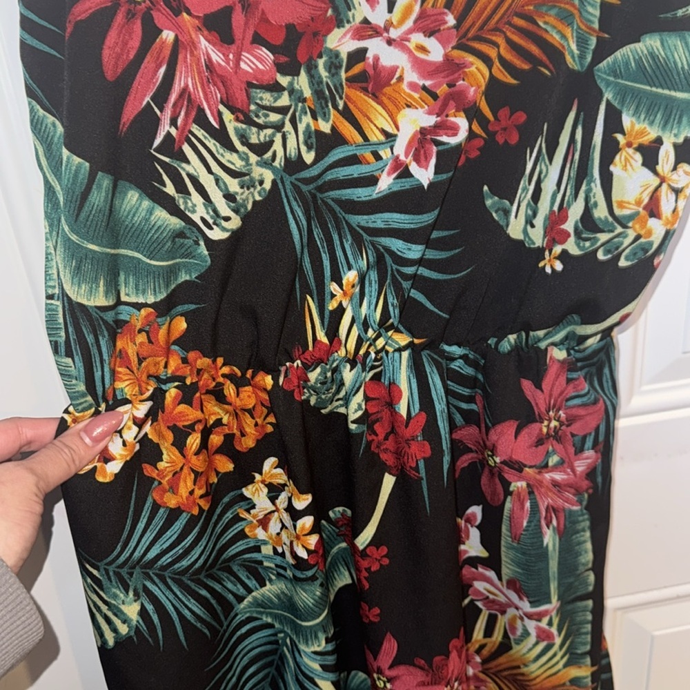 SHEIN-Tropical Print Flared Hem Peplum Dress Size Large - Picture 6 of 9